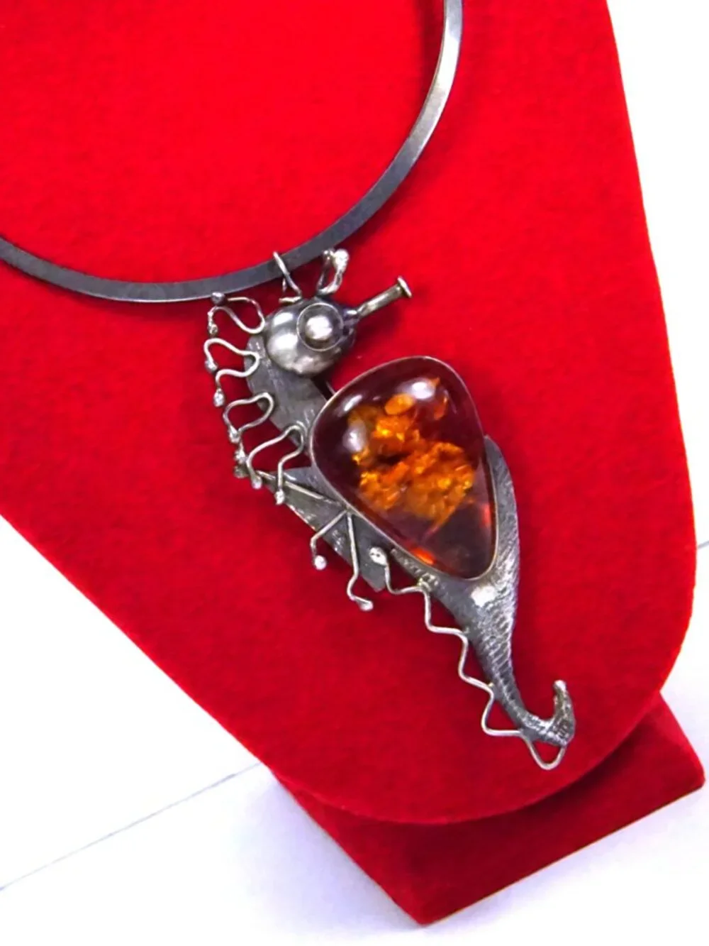 Rare Seahorse Baltic  Amber Sterling  Silver Pendant-Brooch Necklace